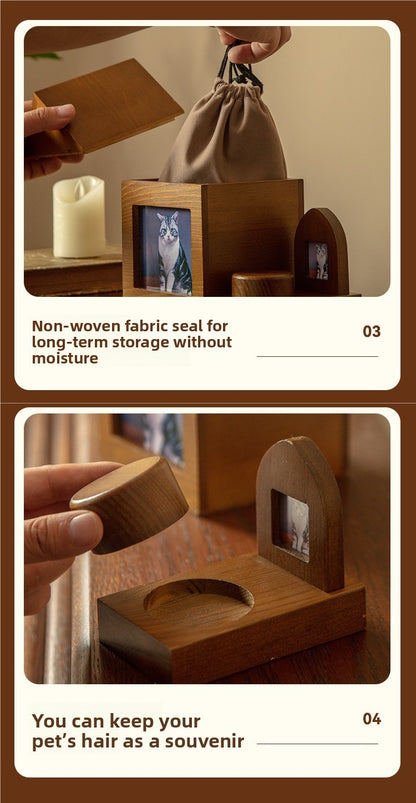 Natural Wood Pet Urn with Photo Frame Cremation Memorial for Cats Dogs Pet Funeral Supplies