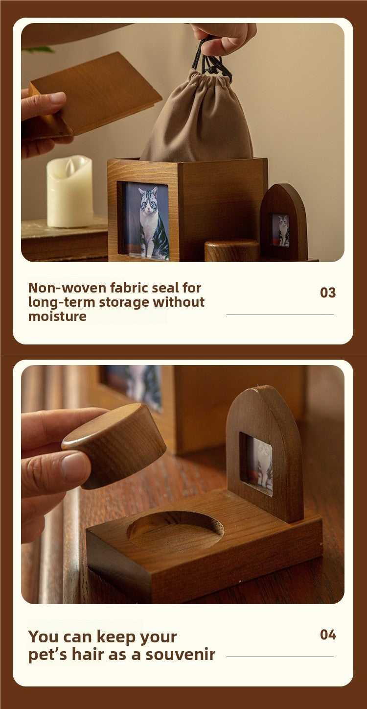 Natural Wood Pet Urn with Photo Frame Cremation Memorial for Cats Dogs Pet Funeral Supplies