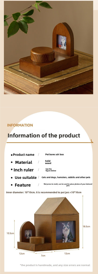 Natural Wood Pet Urn with Photo Frame Cremation Memorial for Cats Dogs Pet Funeral Supplies