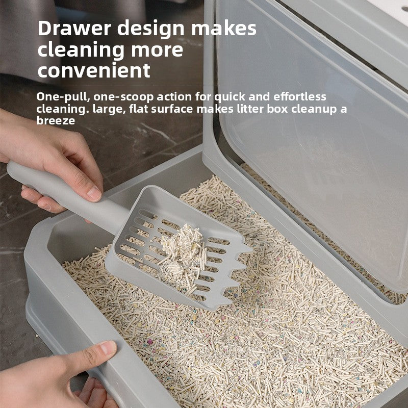 Large Enclosed Foldable Cat Litter Box with Drawer Odor Control and Anti Splash Design