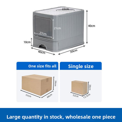 Large Enclosed Foldable Cat Litter Box with Drawer Odor Control and Anti Splash Design
