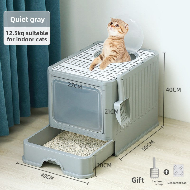 Large Enclosed Foldable Cat Litter Box with Drawer Odor Control and Anti Splash Design