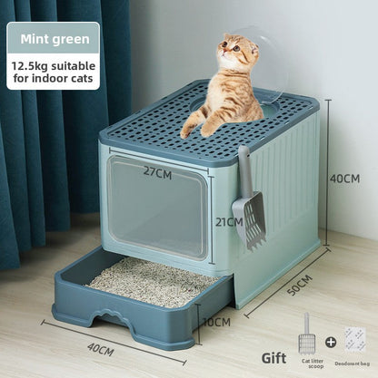 Large Enclosed Foldable Cat Litter Box with Drawer Odor Control and Anti Splash Design
