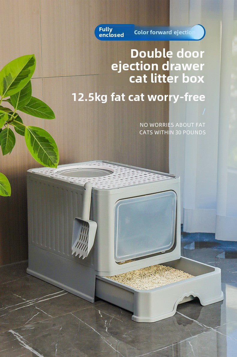 Large Enclosed Foldable Cat Litter Box with Drawer Odor Control and Anti Splash Design
