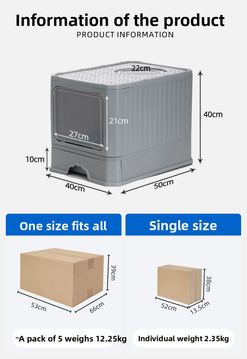 Large Enclosed Foldable Cat Litter Box with Drawer Odor Control and Anti Splash Design