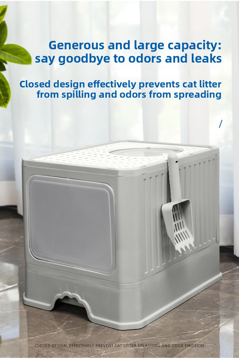 Large Enclosed Foldable Cat Litter Box with Drawer Odor Control and Anti Splash Design