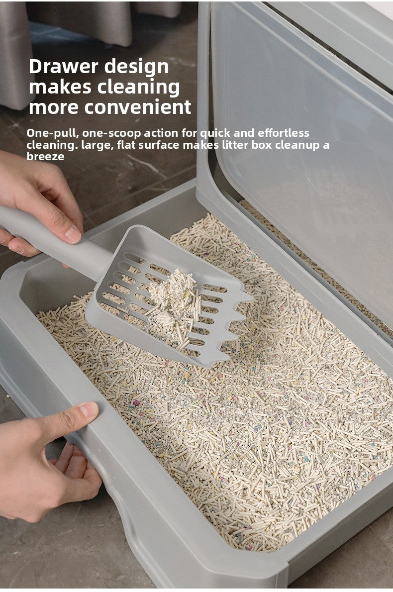 Large Enclosed Foldable Cat Litter Box with Drawer Odor Control and Anti Splash Design
