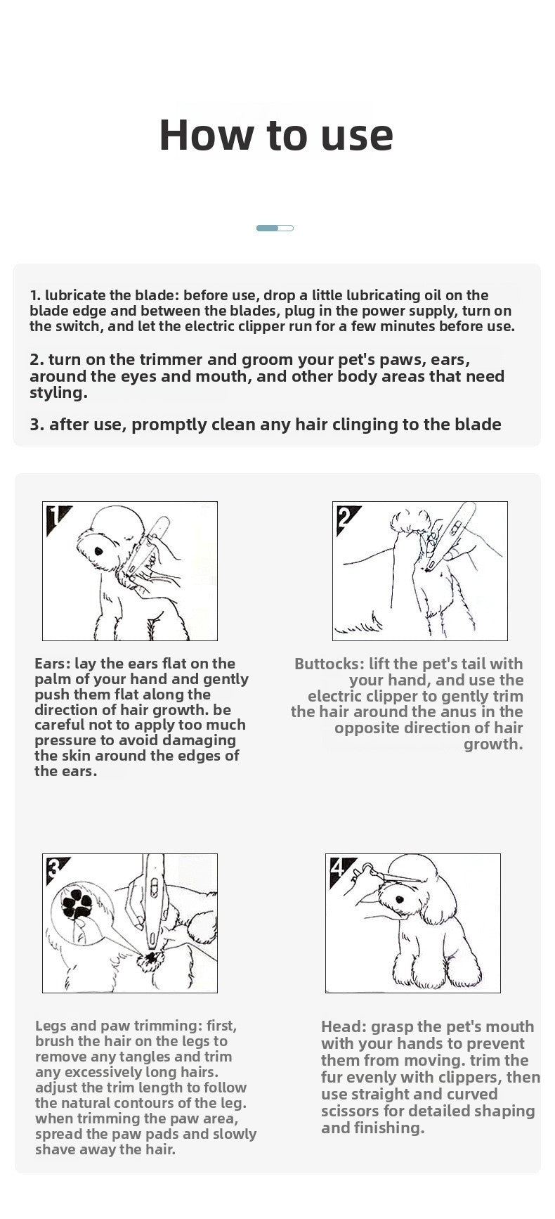 Pet grooming Professional Electric Dog Grooming Clipper Cat Hair Trimmer Low Noise Rechargeable Pet Shaver for Dogs Cats