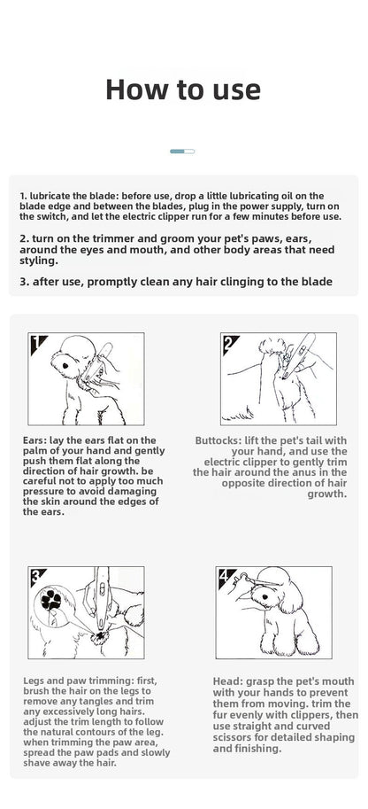 Pet grooming Professional Electric Dog Grooming Clipper Cat Hair Trimmer Low Noise Rechargeable Pet Shaver for Dogs Cats