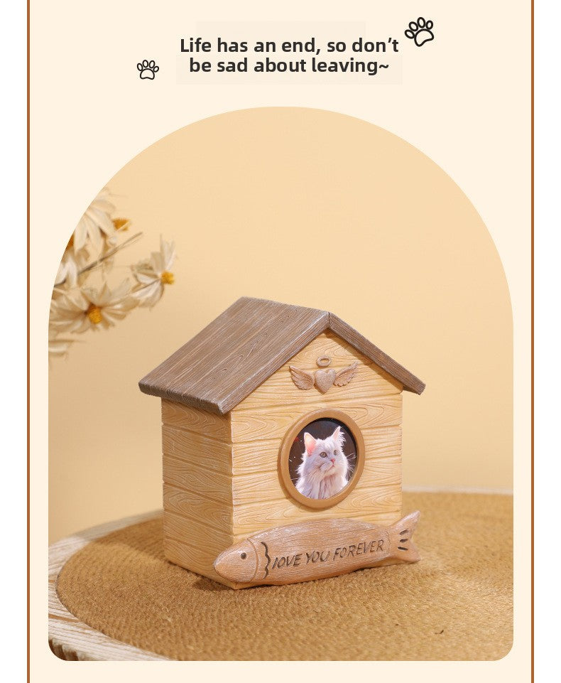 Pet Memorial Urn for Dogs Cats Resin Keepsake Box with Photo Frame Pet Cremation Ash Holder