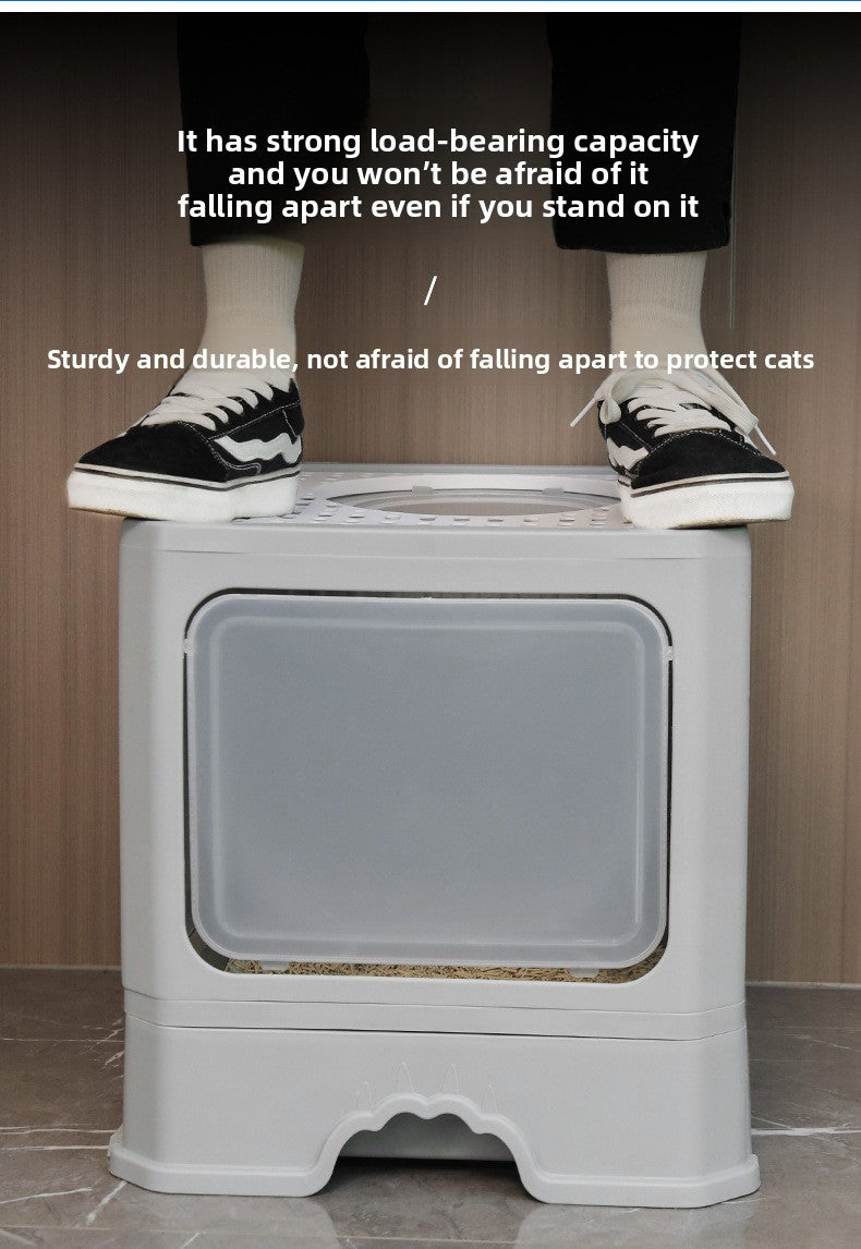 Large Enclosed Foldable Cat Litter Box with Drawer Odor Control and Anti Splash Design
