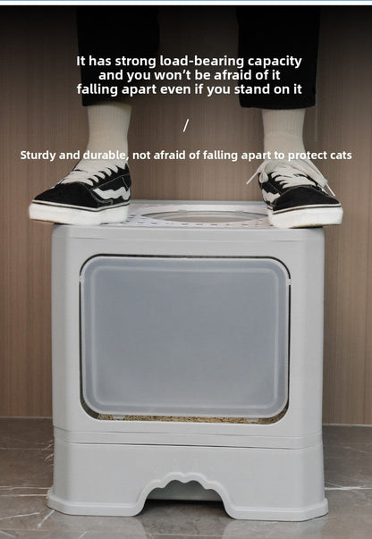 Large Enclosed Foldable Cat Litter Box with Drawer Odor Control and Anti Splash Design