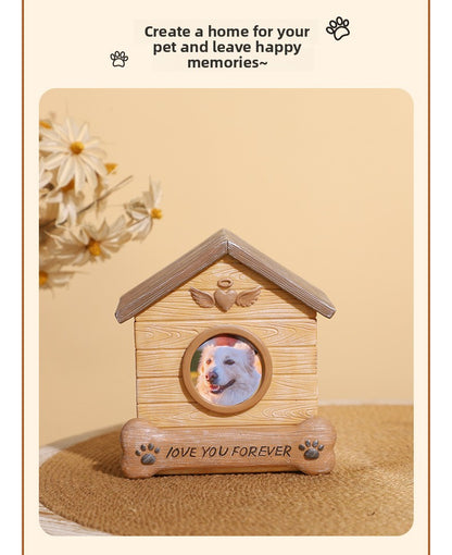 Pet Memorial Urn for Dogs Cats Resin Keepsake Box with Photo Frame Pet Cremation Ash Holder
