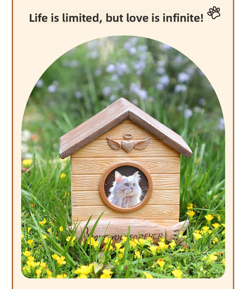 Pet Memorial Urn for Dogs Cats Resin Keepsake Box with Photo Frame Pet Cremation Ash Holder
