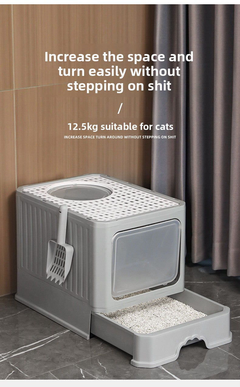 Large Enclosed Foldable Cat Litter Box with Drawer Odor Control and Anti Splash Design