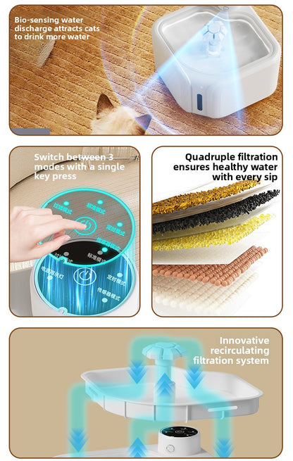 Automatic Pet Water Dispenser Wireless Smart Fountain for Cats and Dogs with Filter