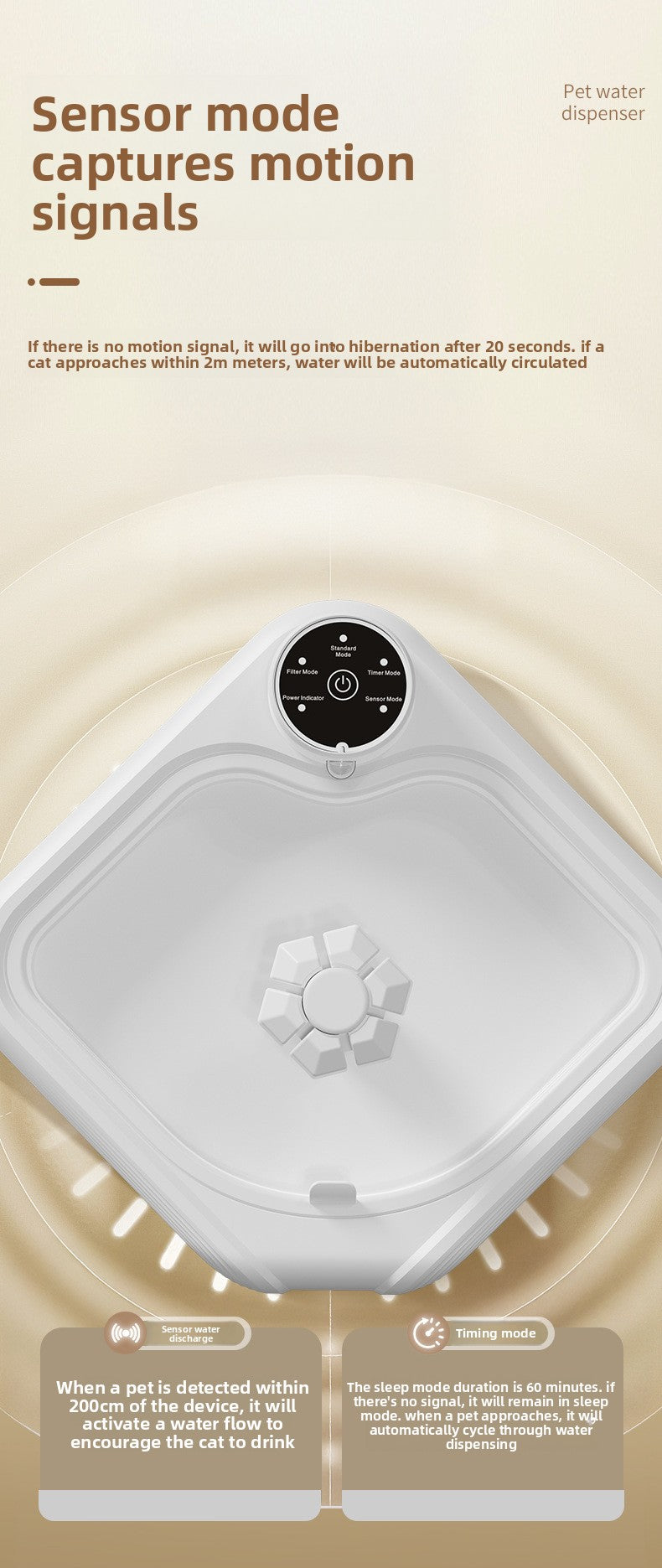 Automatic Pet Water Dispenser Wireless Smart Fountain for Cats and Dogs with Filter