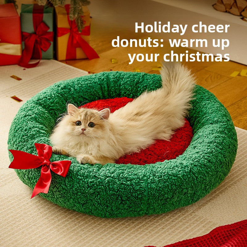 Christmas Tree Cat Nest Warm Winter Pet Bed Semi Enclosed Cozy Sleeping Spot for Cats