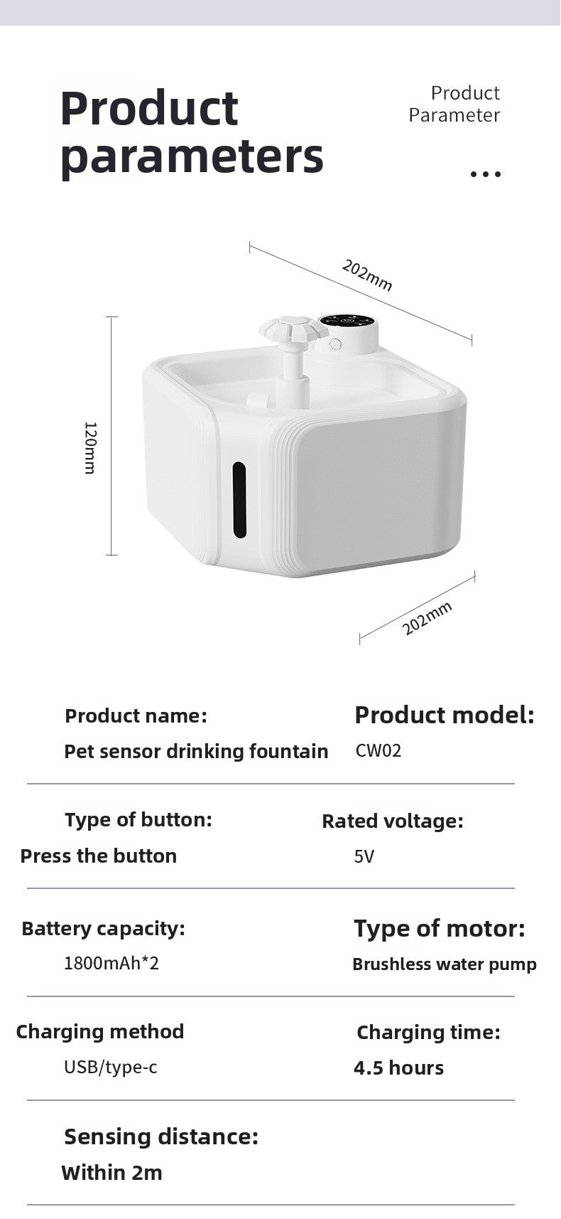 Automatic Pet Water Dispenser Wireless Smart Fountain for Cats and Dogs with Filter