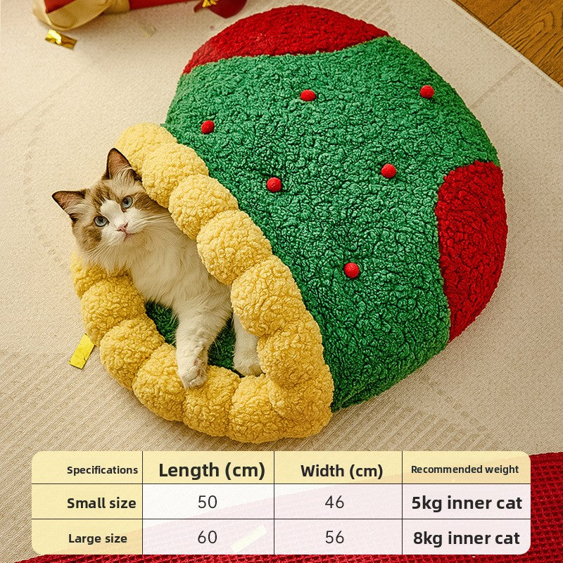 Christmas Tree Cat Nest Warm Winter Pet Bed Semi Enclosed Cozy Sleeping Spot for Cats