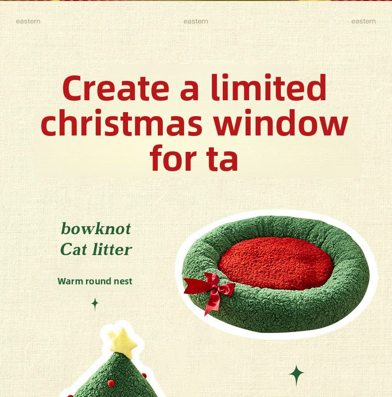 Christmas Tree Cat Nest Warm Winter Pet Bed Semi Enclosed Cozy Sleeping Spot for Cats