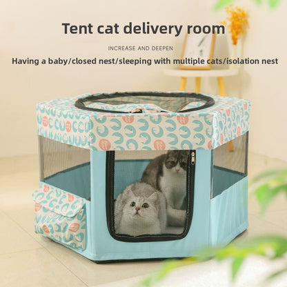 New All in One Foldable Cat Maternity Bed Nest with Fence Tent for Pregnant Cats Pet Supplies