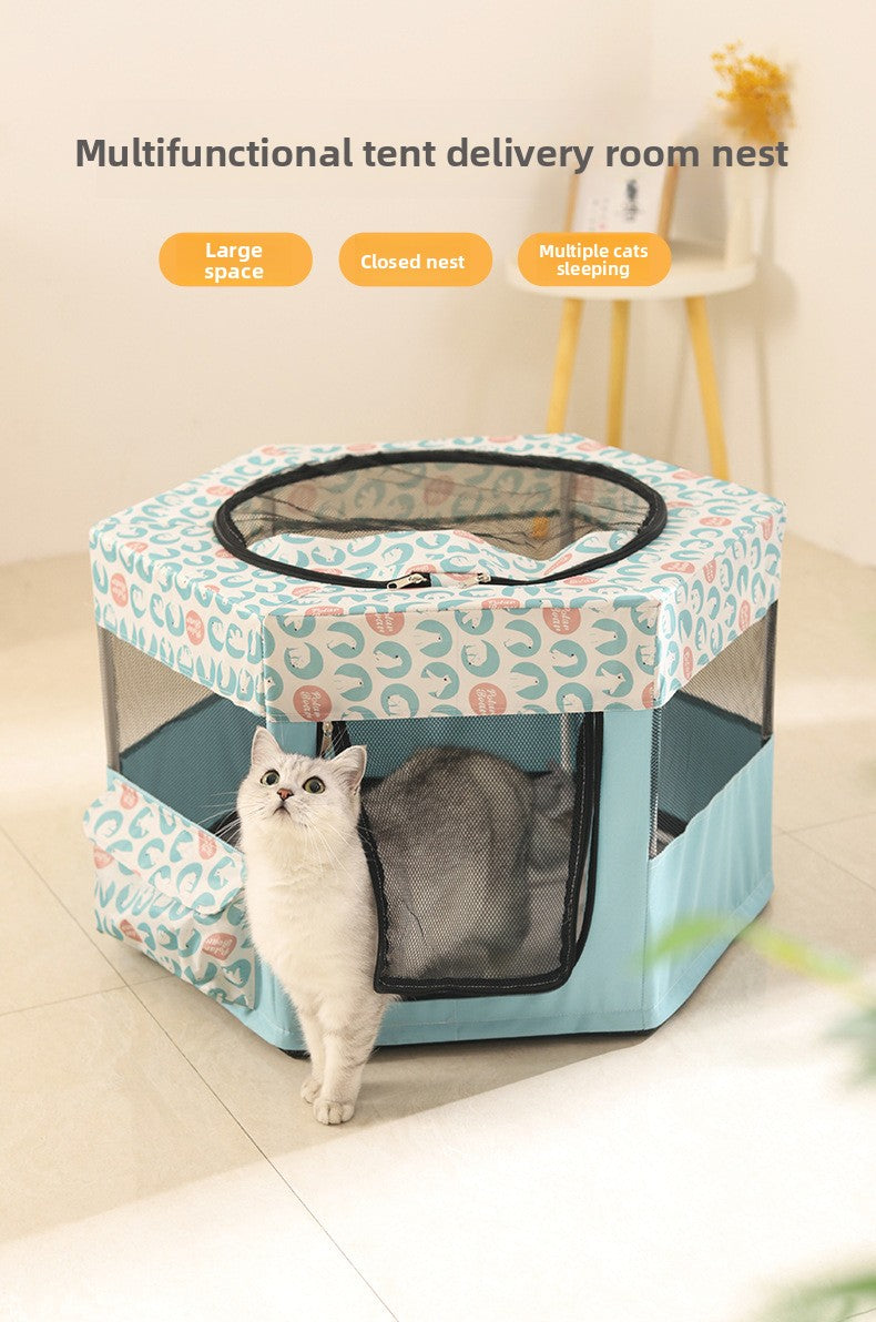 New All in One Foldable Cat Maternity Bed Nest with Fence Tent for Pregnant Cats Pet Supplies