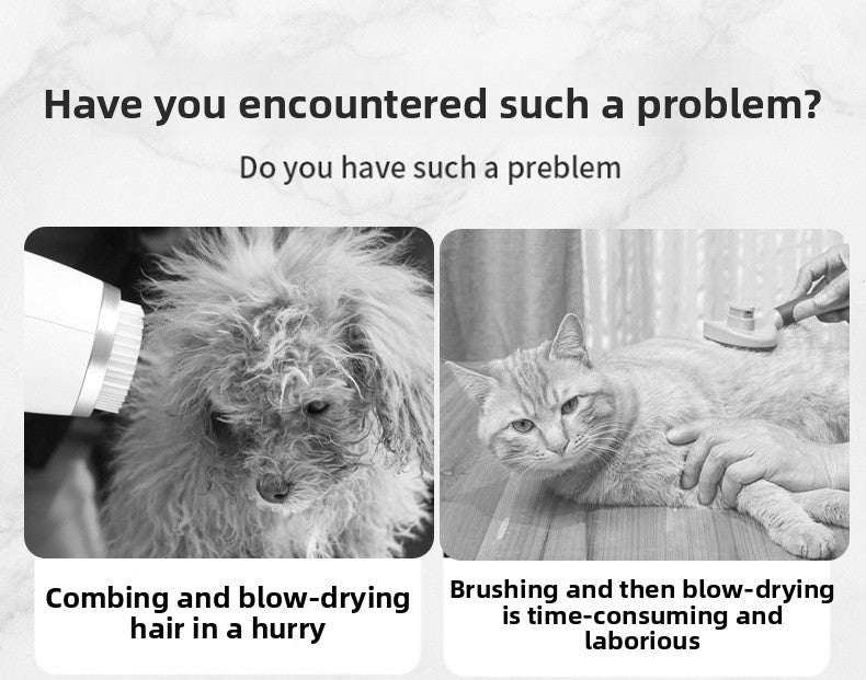 Smart Pet Hair Dryer Brush with Hot Air Fast Drying Combing and Grooming for Dogs Cats